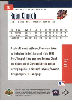 2002 Upper Deck Minor League #93 Ryan Church Back