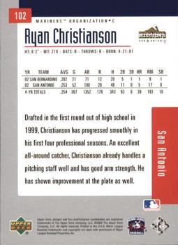 2002 Upper Deck Minor League #102 Ryan Christianson Back