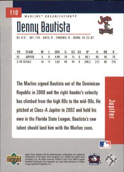 2002 Upper Deck Minor League #110 Denny Bautista Back