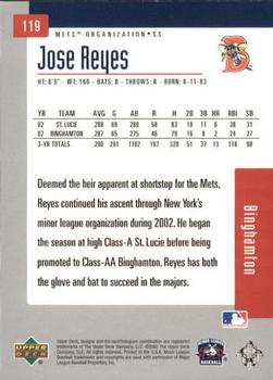 2002 Upper Deck Minor League #119 Jose Reyes Back