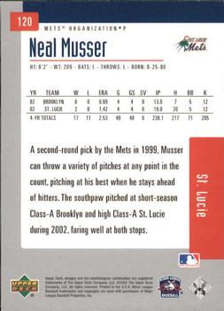 2002 Upper Deck Minor League #120 Neal Musser Back