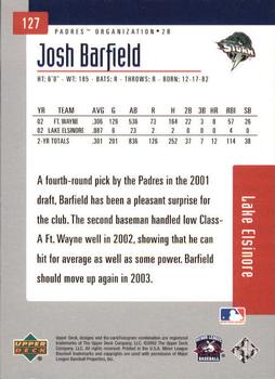 2002 Upper Deck Minor League #127 Josh Barfield Back
