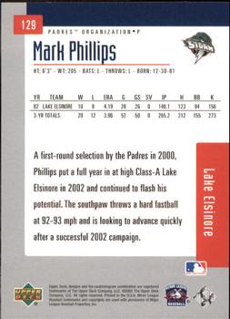 2002 Upper Deck Minor League #129 Mark Phillips Back