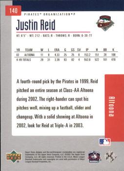 2002 Upper Deck Minor League #140 Justin Reid Back