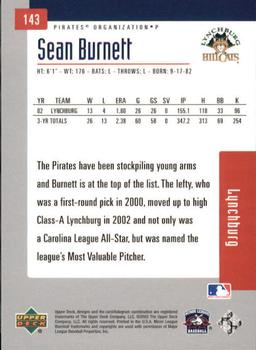 2002 Upper Deck Minor League #143 Sean Burnett Back