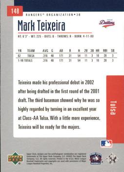 2002 Upper Deck Minor League #148 Mark Teixeira Back