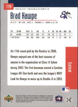 2002 Upper Deck Minor League #170 Brad Hawpe Back