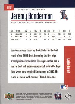 2002 Upper Deck Minor League #182 Jeremy Bonderman Back