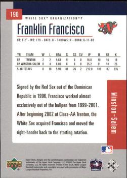 2002 Upper Deck Minor League #190 Frank Francisco Back