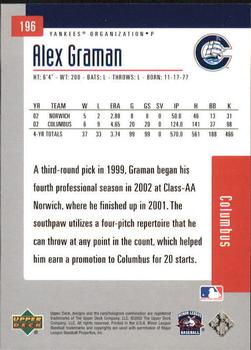 2002 Upper Deck Minor League #196 Alex Graman Back