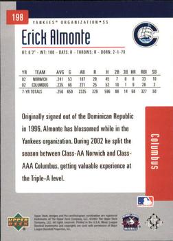 2002 Upper Deck Minor League #198 Erick Almonte Back