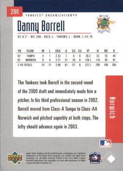 2002 Upper Deck Minor League #200 Danny Borrell Back