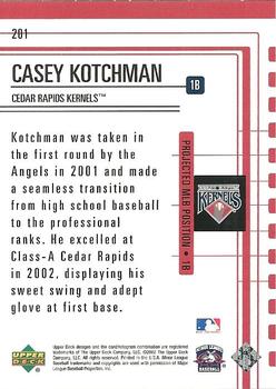 2002 Upper Deck Minor League #201 Casey Kotchman Back