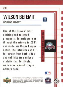 2002 Upper Deck Minor League #205 Wilson Betemit Back