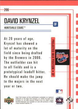 2002 Upper Deck Minor League #206 Dave Krynzel Back