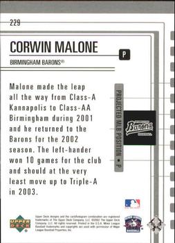 2002 Upper Deck Minor League #229 Corwin Malone Back