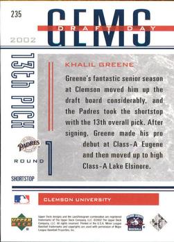 2002 Upper Deck Minor League #235 Khalil Greene Back