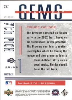 2002 Upper Deck Minor League #237 Prince Fielder Back