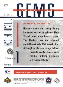 2002 Upper Deck Minor League #239 Jeremy Hermida Back