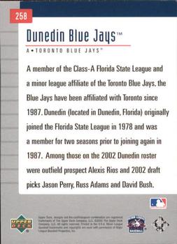 2002 Upper Deck Minor League #258 Dunedin Blue Jays Back