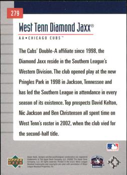 2002 Upper Deck Minor League #279 West Tenn Diamond Jaxx Back