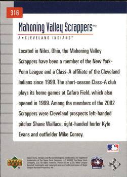 2002 Upper Deck Minor League #316 Mahoning Valley Scrappers Back
