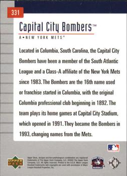 2002 Upper Deck Minor League #331 Capital City Bombers Back
