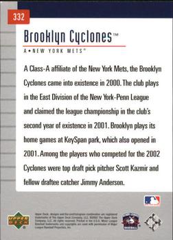 2002 Upper Deck Minor League #332 Brooklyn Cyclones Back
