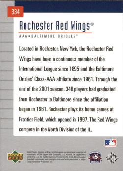 2002 Upper Deck Minor League #334 Rochester Red Wings Back
