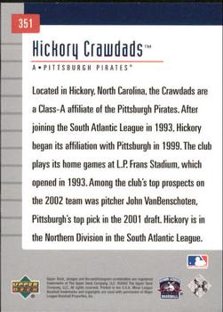 2002 Upper Deck Minor League #351 Hickory Crawdads Back