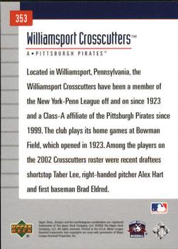 2002 Upper Deck Minor League #353 Williamsport Crosscutters Back