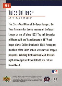2002 Upper Deck Minor League #355 Tulsa Drillers Back