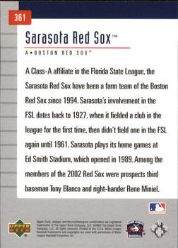 2002 Upper Deck Minor League #361 Sarasota Red Sox Back