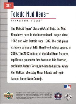 2002 Upper Deck Minor League #380 Toledo Mud Hens Back