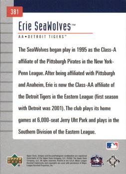 2002 Upper Deck Minor League #381 Erie SeaWolves Back