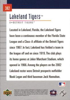 2002 Upper Deck Minor League #382 Lakeland Tigers Back