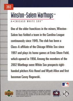 2002 Upper Deck Minor League #392 Winston-Salem Warthogs Back