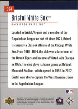 2002 Upper Deck Minor League #394 Bristol White Sox Back