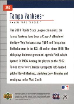 2002 Upper Deck Minor League #397 Tampa Yankees Back