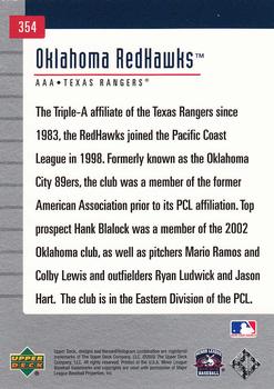 2002 Upper Deck Minor League #354 Oklahoma RedHawks Back