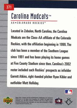 2002 Upper Deck Minor League #371 Carolina Mudcats Back