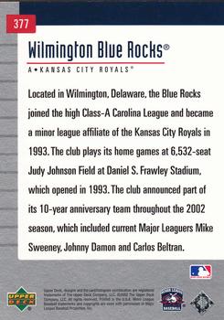 2002 Upper Deck Minor League #377 Wilmington Blue Rocks Back