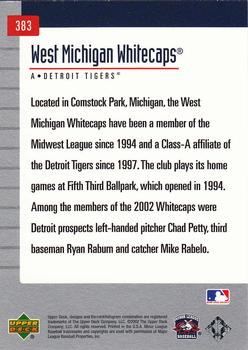 2002 Upper Deck Minor League #383 West Michigan Whitecaps Back