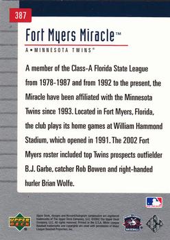 2002 Upper Deck Minor League #387 Fort Myers Miracle Back