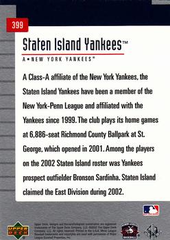 2002 Upper Deck Minor League #399 Staten Island Yankees Back