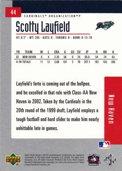 2002 Upper Deck Minor League #44 Scotty Layfield Back