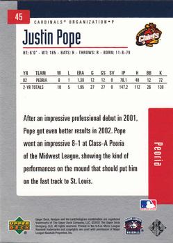 2002 Upper Deck Minor League #45 Justin Pope Back
