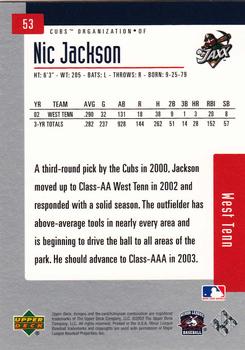 2002 Upper Deck Minor League #53 Nic Jackson Back