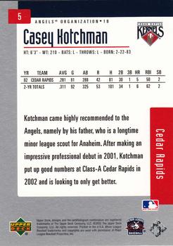2002 Upper Deck Minor League #5 Casey Kotchman Back