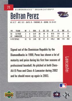 2002 Upper Deck Minor League #71 Beltran Perez Back